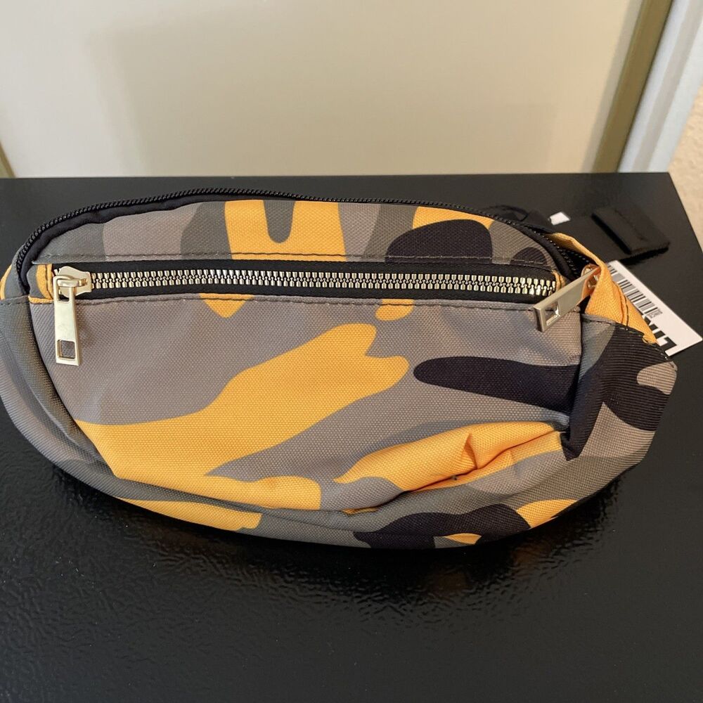 Like Dreams Yellow Camouflage Large Fanny Pack 3 Zip Pockets Adjustable New